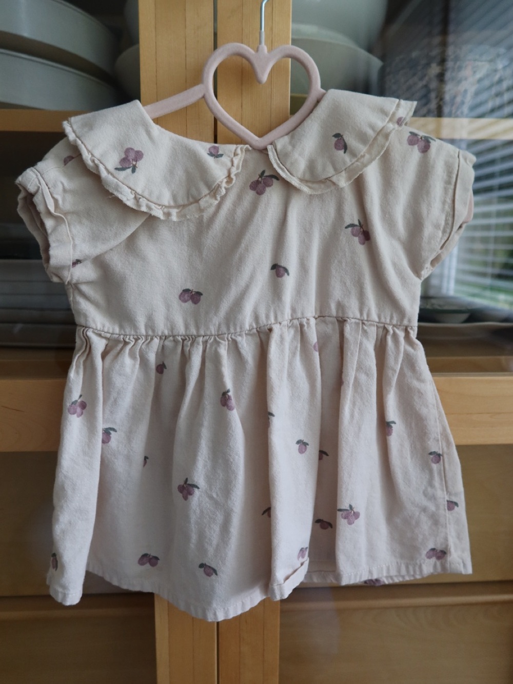 H&M Cream Pink Cherry-Print Peter Pan Collar Top